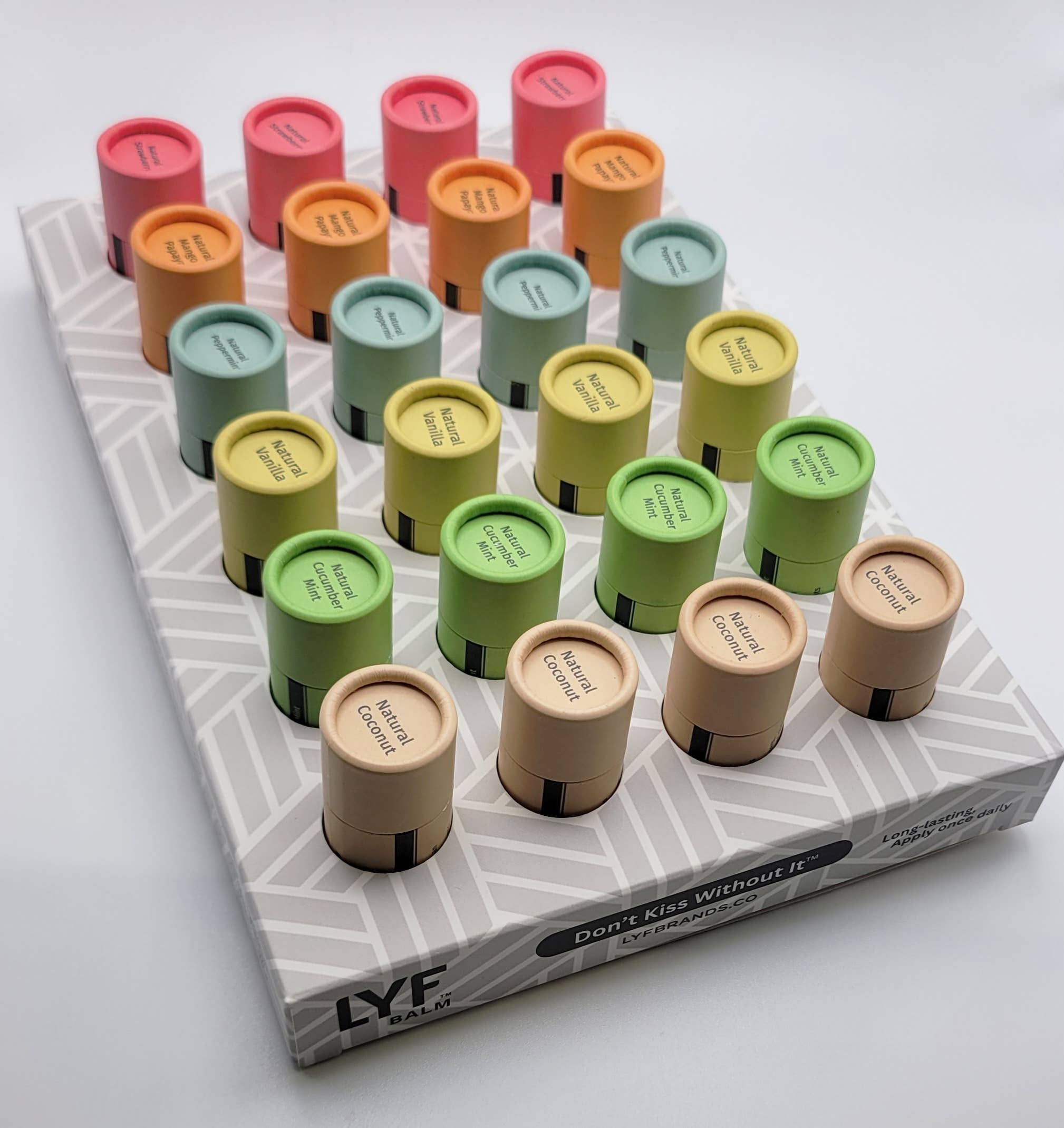 LYF BRANDS - Vendita all'ingrosso Burro di cacao - LYF Balm - Balsamo Labbra Naturale Lux - 24 unità (espositore grigio)2