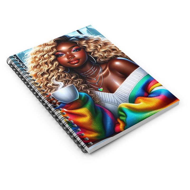 Naomi's Happy Place Shop - Wholesale Notebook - Coffee Time Spiral Notebook - Ruled Line, African American Women Notebook,2