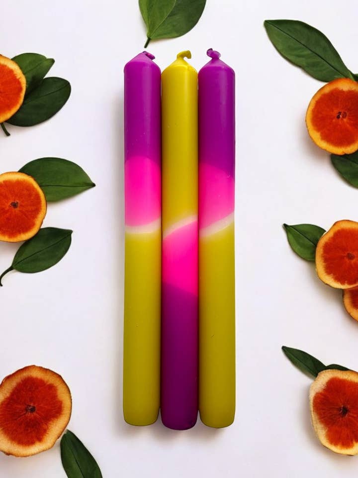 MAGENTA MIRAGE - Dip Dye Dinner Candle Trio for wholesale by The Colour Emporium