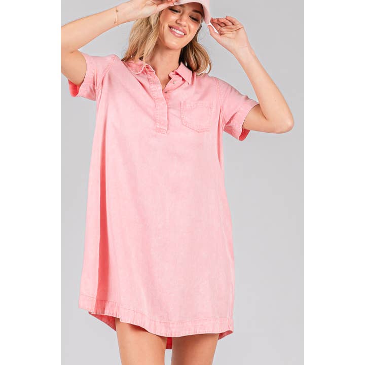 CASUAL BUTTON-FRONT WASHED TUNIC DRESS (SD7770-1) for wholesale by Sage + Fig