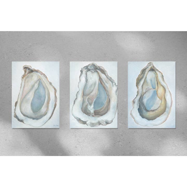 Melissa Dayton Art and Design - Wholesale Gallery Wall Set - Set of 3 Art Print Coastal Art Oil Canvas Blue Oysters0