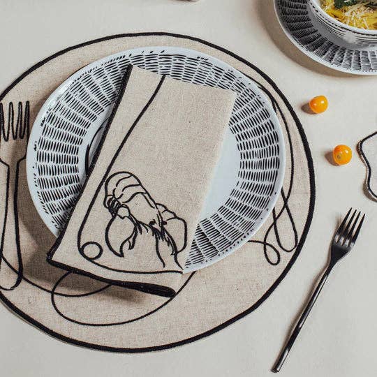 Line Drawing Embroidered Linen Placemats (Set of 4) for wholesale on Faire