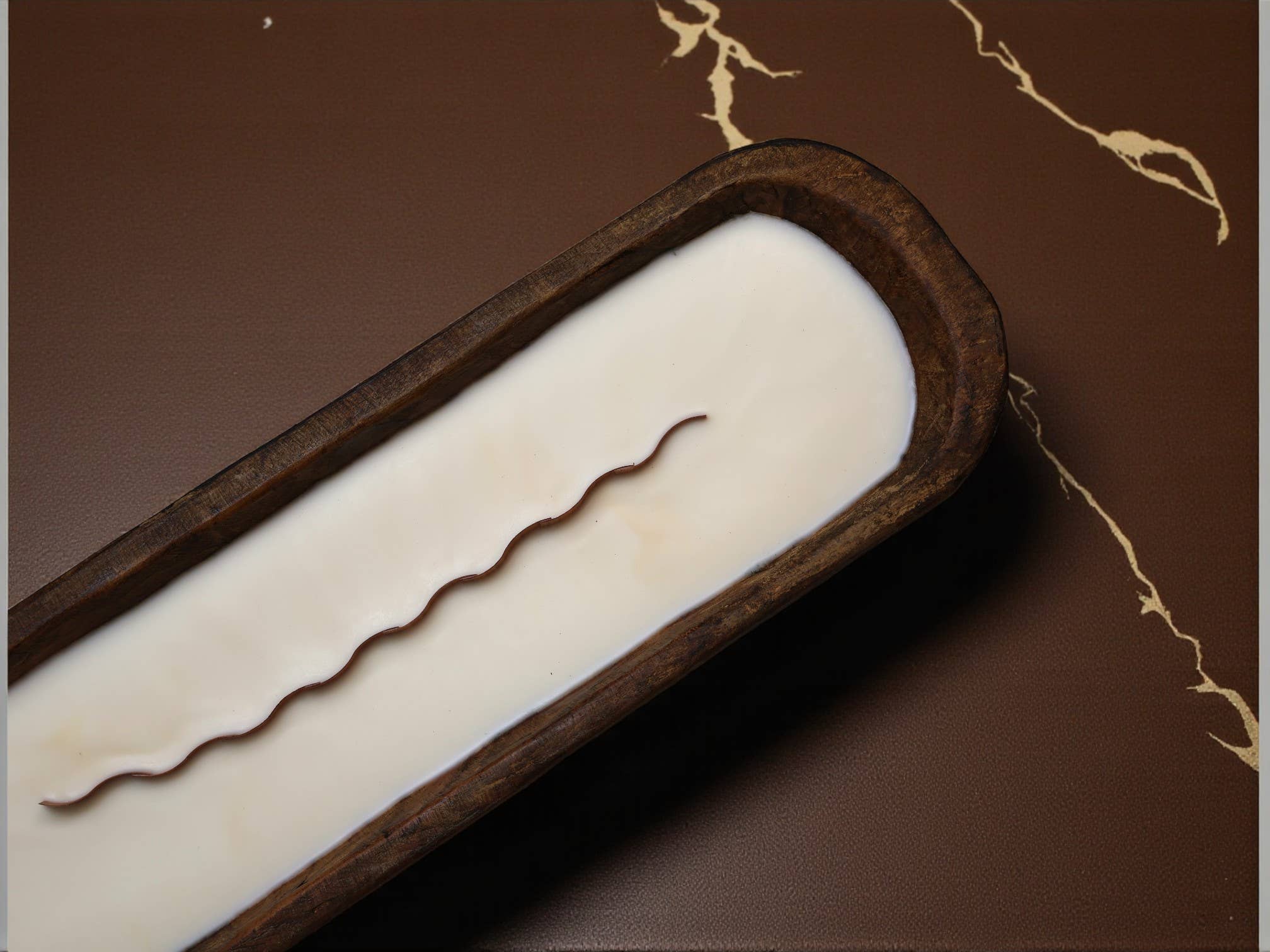 Agaboo Candle – wholesale Jar/filled candle – Wooden Dough Bowl Candle with Wavy Wooden Wick 2x19.5in5