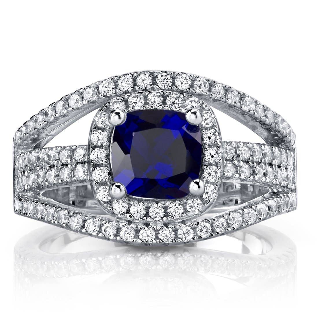 Peliani - Wholesale Cocktail/Statement Ring - Created Blue Sapphire Sterling Silver Ring Cushion Cut Sz 51