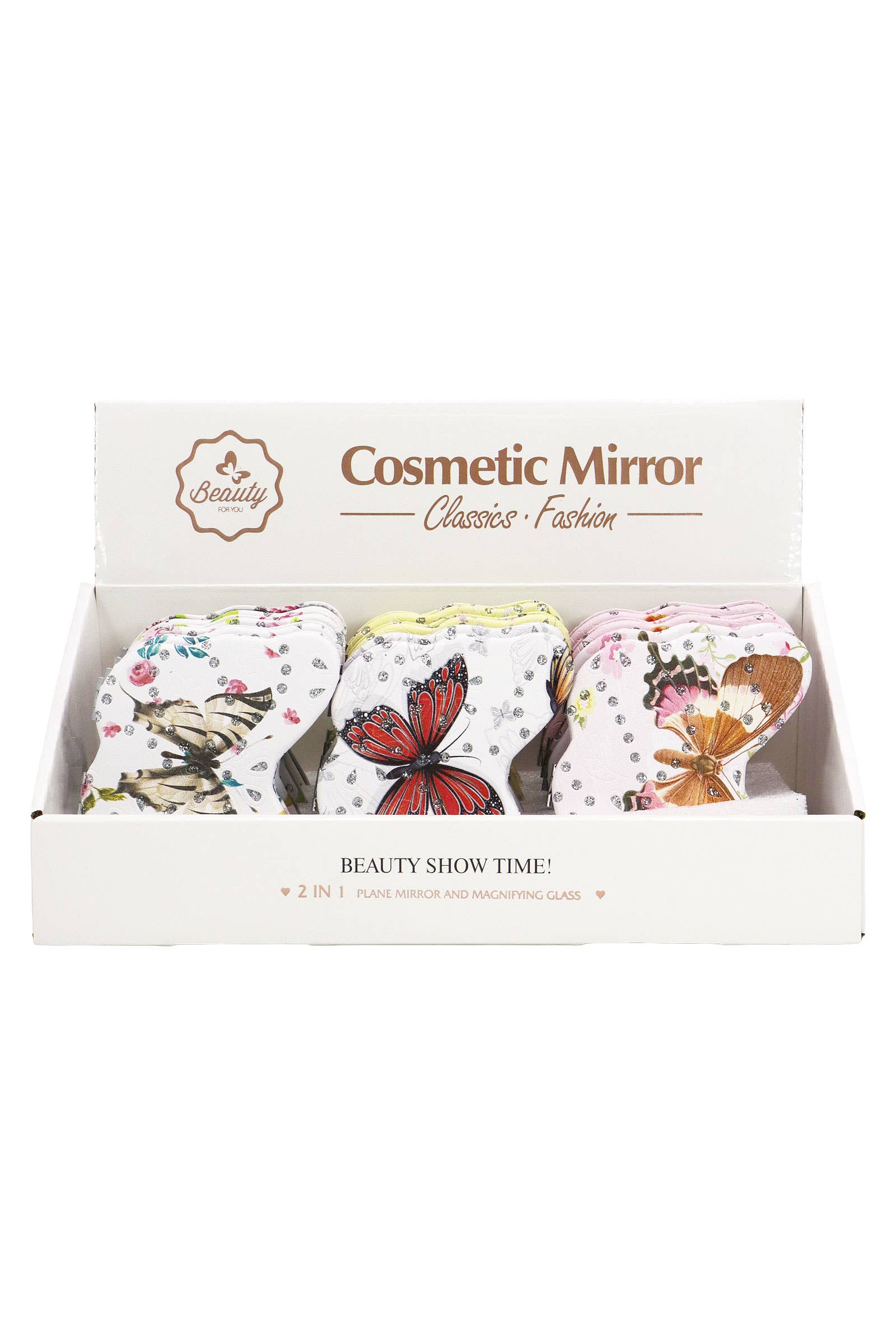 SORTIDAS Espelho Compacto Cosmético Floral Borboleta - 12 unid. para venda a revendedores na Faire2