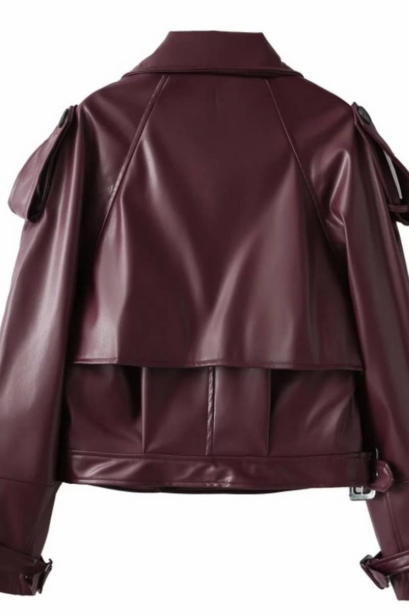 NINEXIS - Wholesale Coat - Women's - CWOCO1059_SOLID COLOR VINTAGE LAPEL LEATHER JACKET6