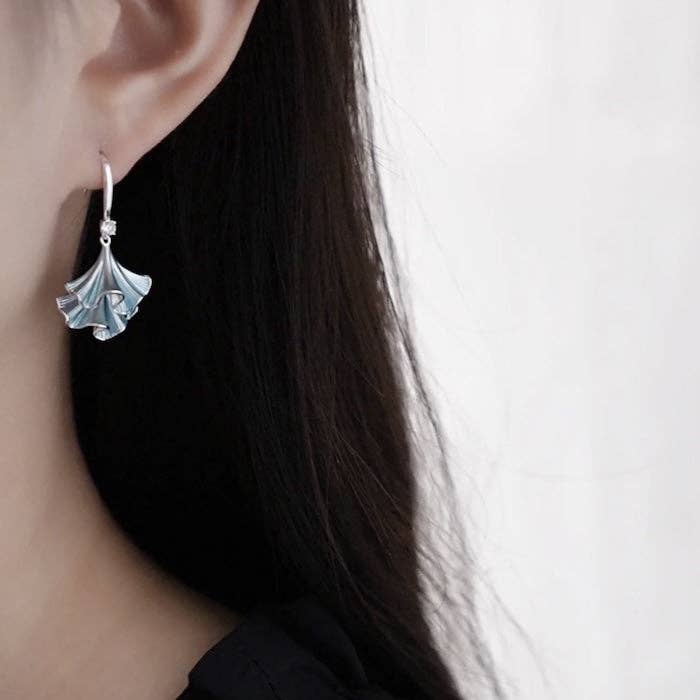 LanLivia - Wholesale Dangle Earrings - Light Blue Ginkgo Leaf Silver Earrings4