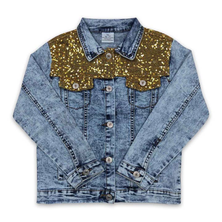 Gold sequin kids girls denim jacket for wholesale by Yawoo Garments