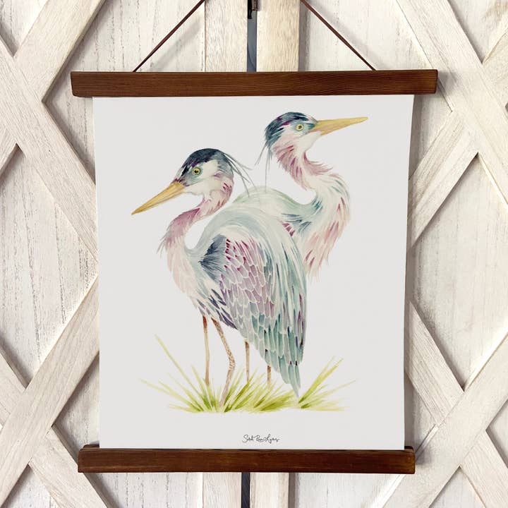 Impresión artística en acuarela sobre lino de garzas, enmarcada para venta al por mayor de Sarah Rose