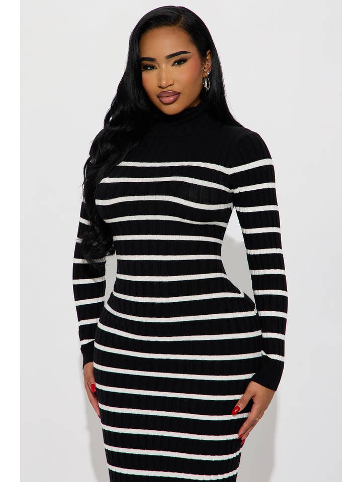 5besties inc - Wholesale Dress - Women's - STRIPE TURTLENECK SWEATER MIDI DRESS5