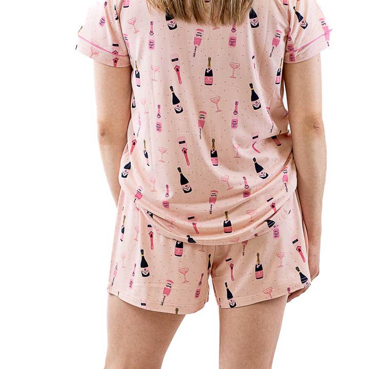 The Royal Standard - Wholesale Sleepwear Bottom - Women's - Champagne Bubbles Sleep Shorts Pink/Navy -Asst.