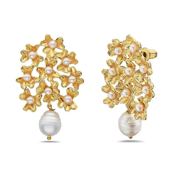 Pearl Primrose Flower Earring for wholesale by Jewelry Fiesta