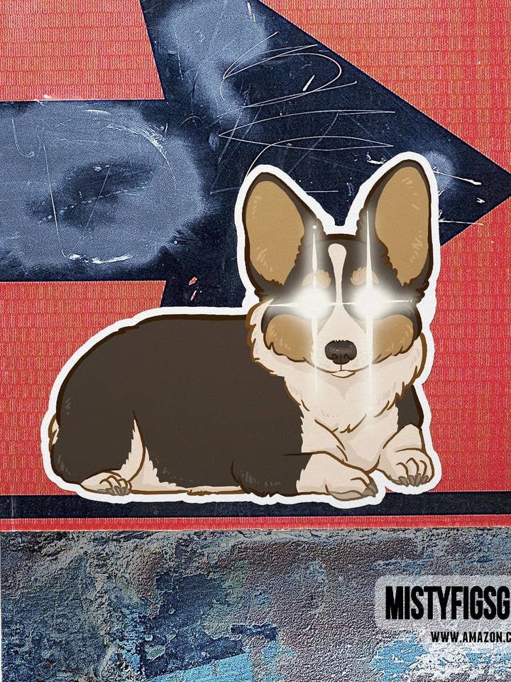 Vinyl Sticker - Laser Eye Tri Colored Corgi - Waterbottle Laptop Scrapbook Planner Bujo Gift Waterproof Matte or Holo for wholesale by Misty Figs