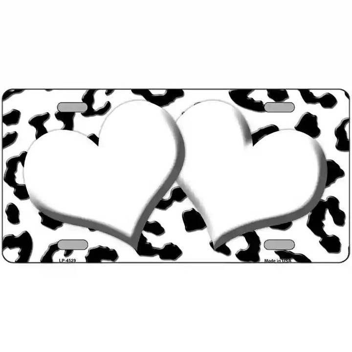 White Black Cheetah White Center Hearts License Plate for wholesale by Smart Blonde