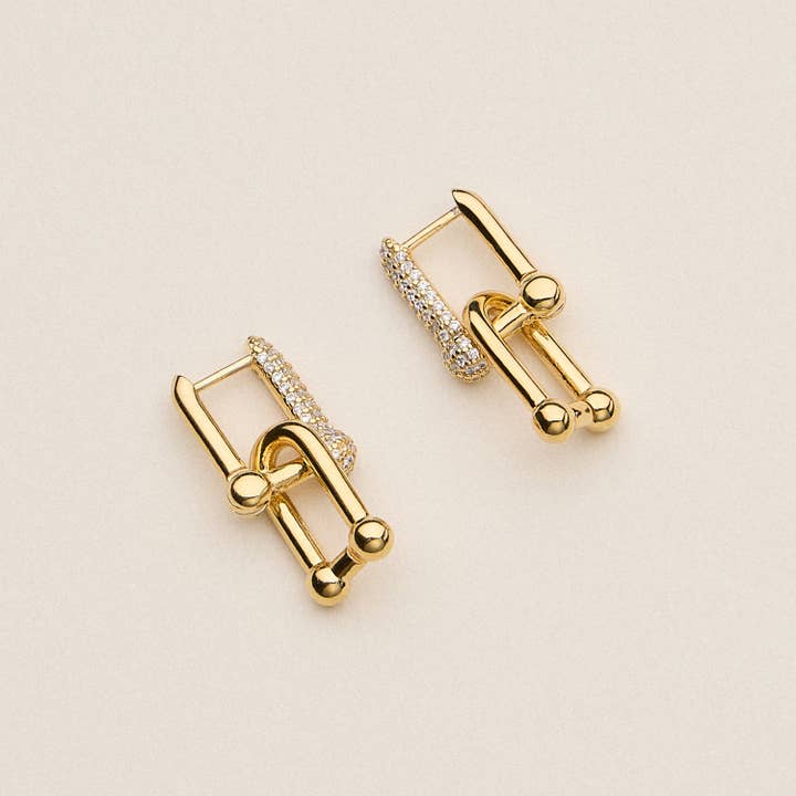 Pendientes de Estudio con Cierre de Pavé de CZ Chapado en Oro - Chapado en Oro de 18K para venta al por mayor de Frem