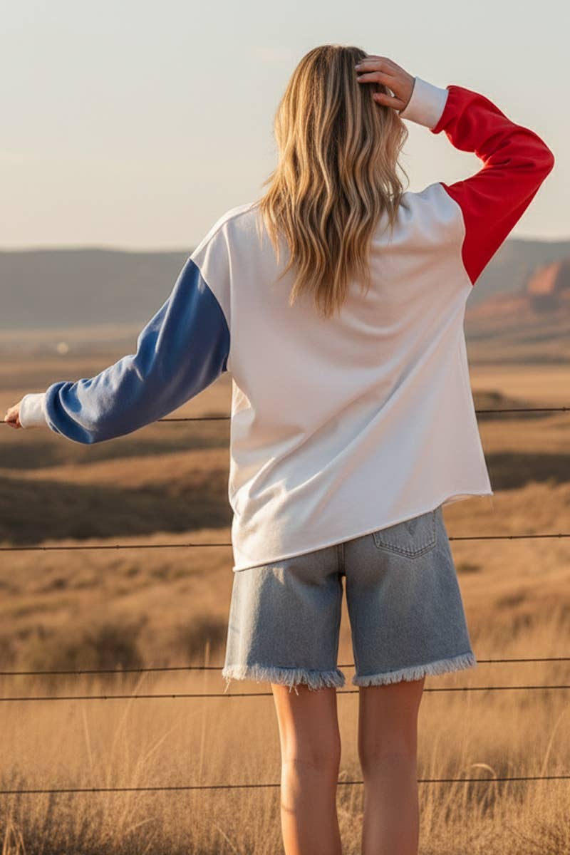 HVID/RØD/BLÅ 4. JULI FRENCH TERRY AMERIKANSK FLAG SWEATSHIRT for engroshandel på Faire2