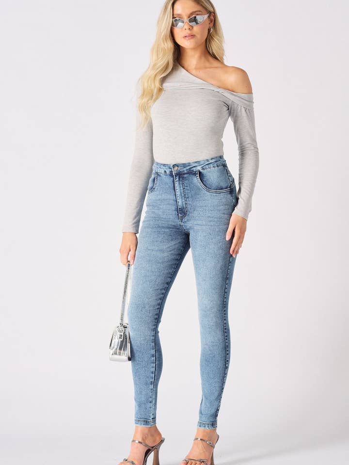 Booni Sculpt High Rise Stretch Skinny Jeans - Light Blue for wholesale by JMOJO UK Limited