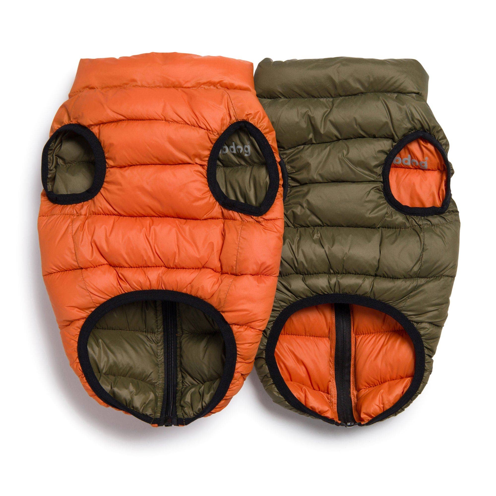 fabdog - Wholesale Pet Coat - Dog - Olive & Orange Pack N' Go Reversible Puffer1