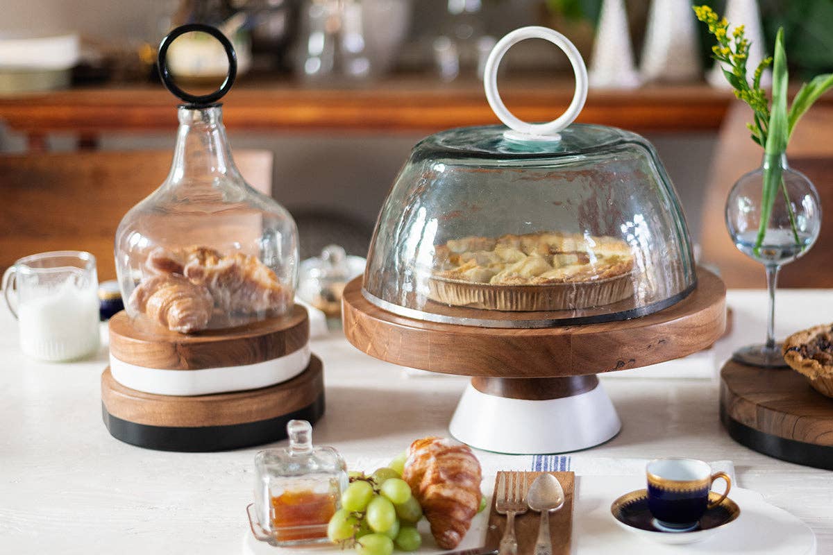 etúHOME – wholesale Decorative tabletop object – Glass Cloche Food Cover, Black Ring Handle, Small6