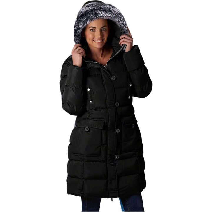 ELORA Women's Winter Vegan Down Puffer Parka Mid-Length Cargo Coat for wholesale by The Whole Shebang
