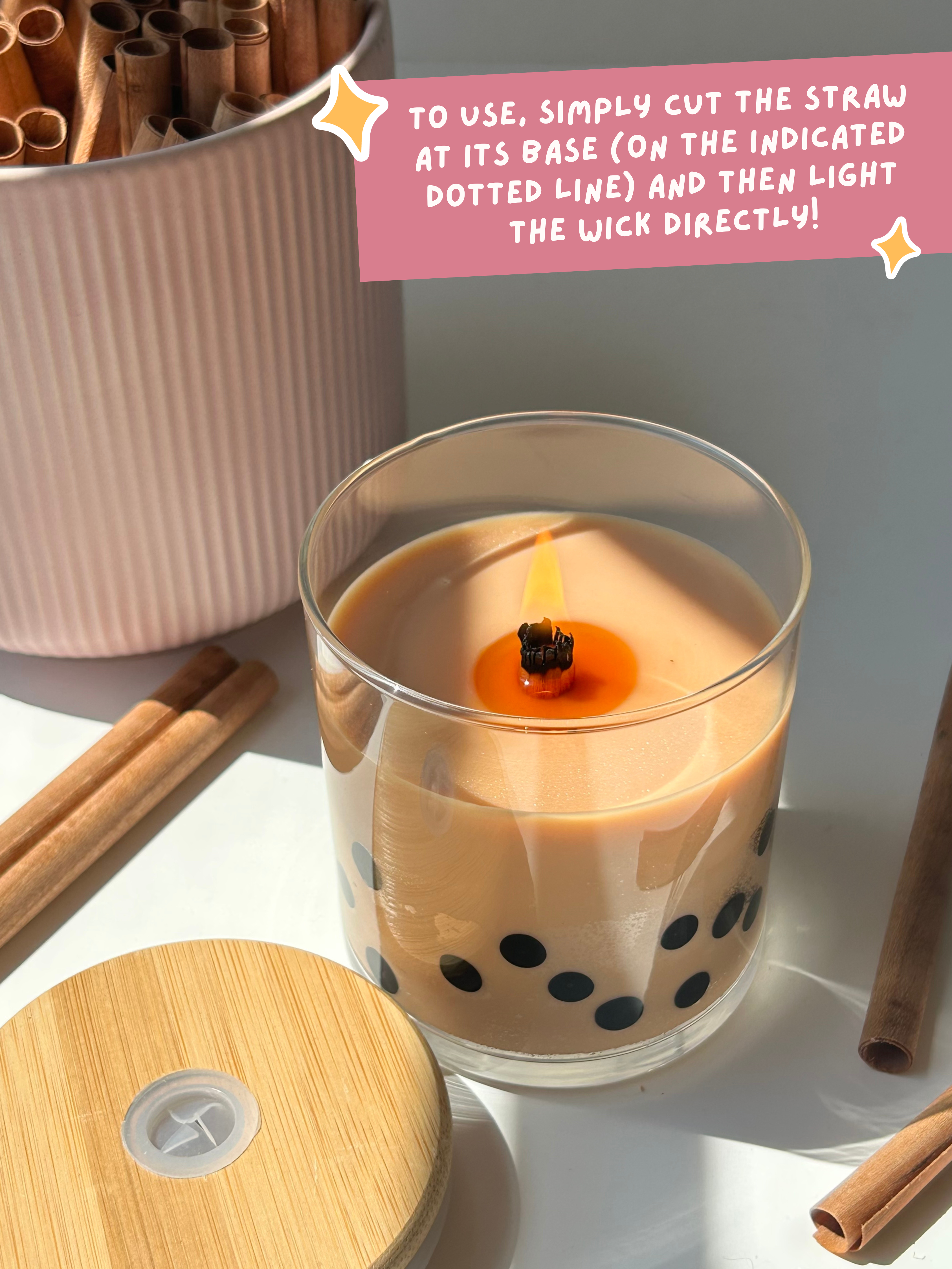 Asian Boba Girl - Vente Bougie en bocal - Bougie Taro Boba avec mèche en bois naturel2