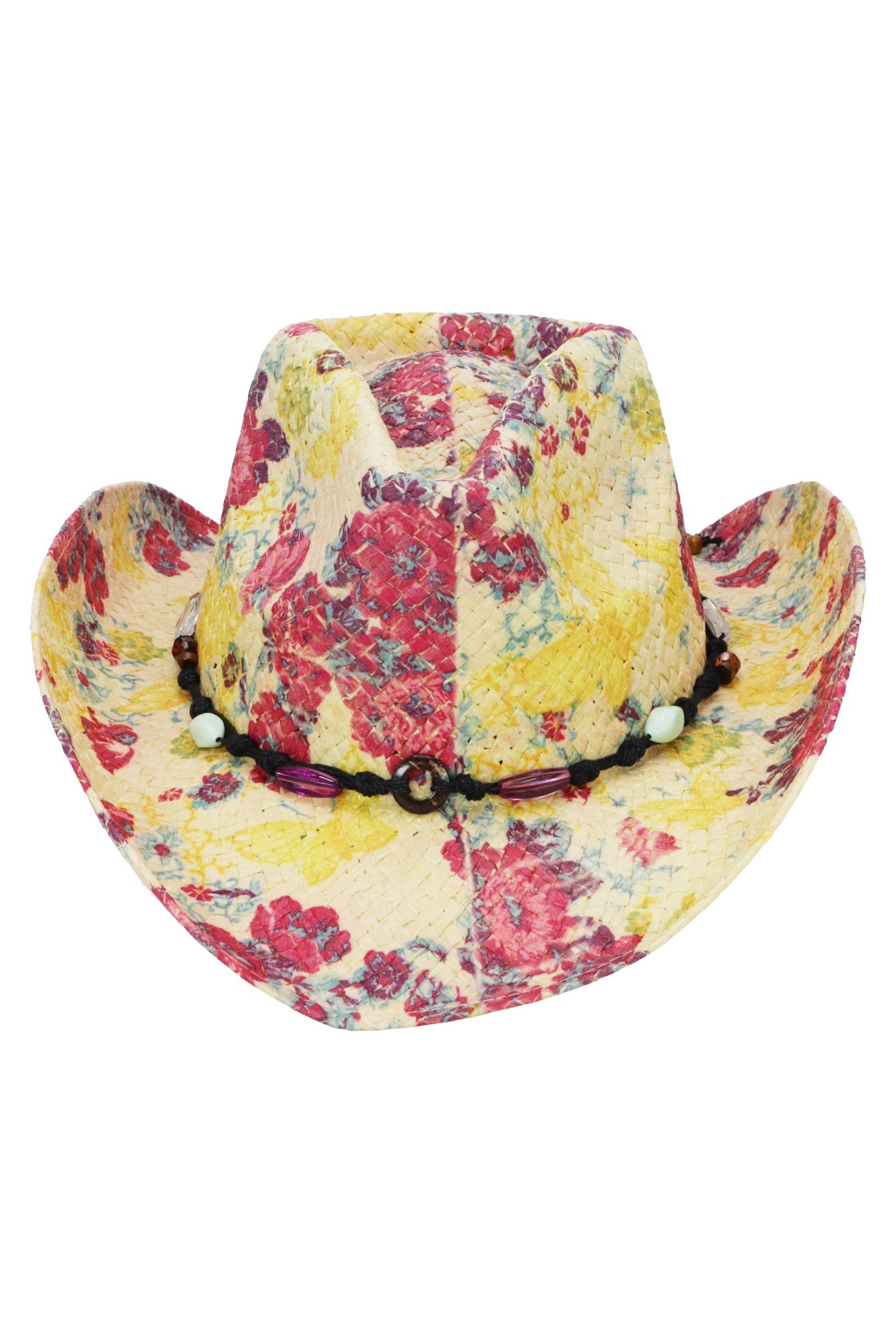 Cap Zone - Wholesale Cowboy Hat - Women's - Floral Print Raffia Paper Straw Cowboy Hat22