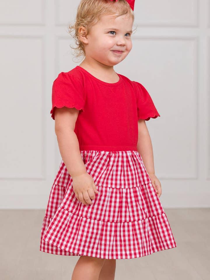 Girls Classic Red Gingham Short Sleeve Tiered Dress
for wholesale by RuffleButts + RuggedButts