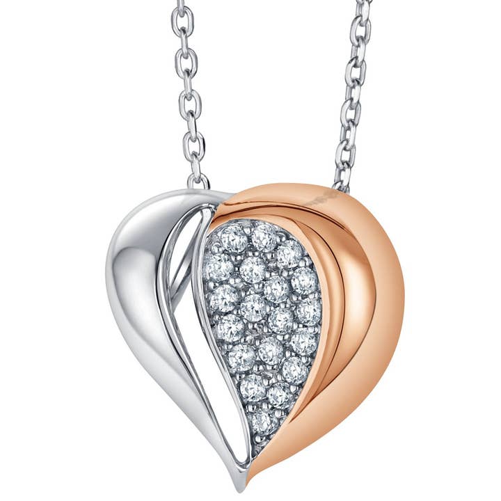 Two-Tone Sterling Silver Embellished Heart Pendant for wholesale by Peliani