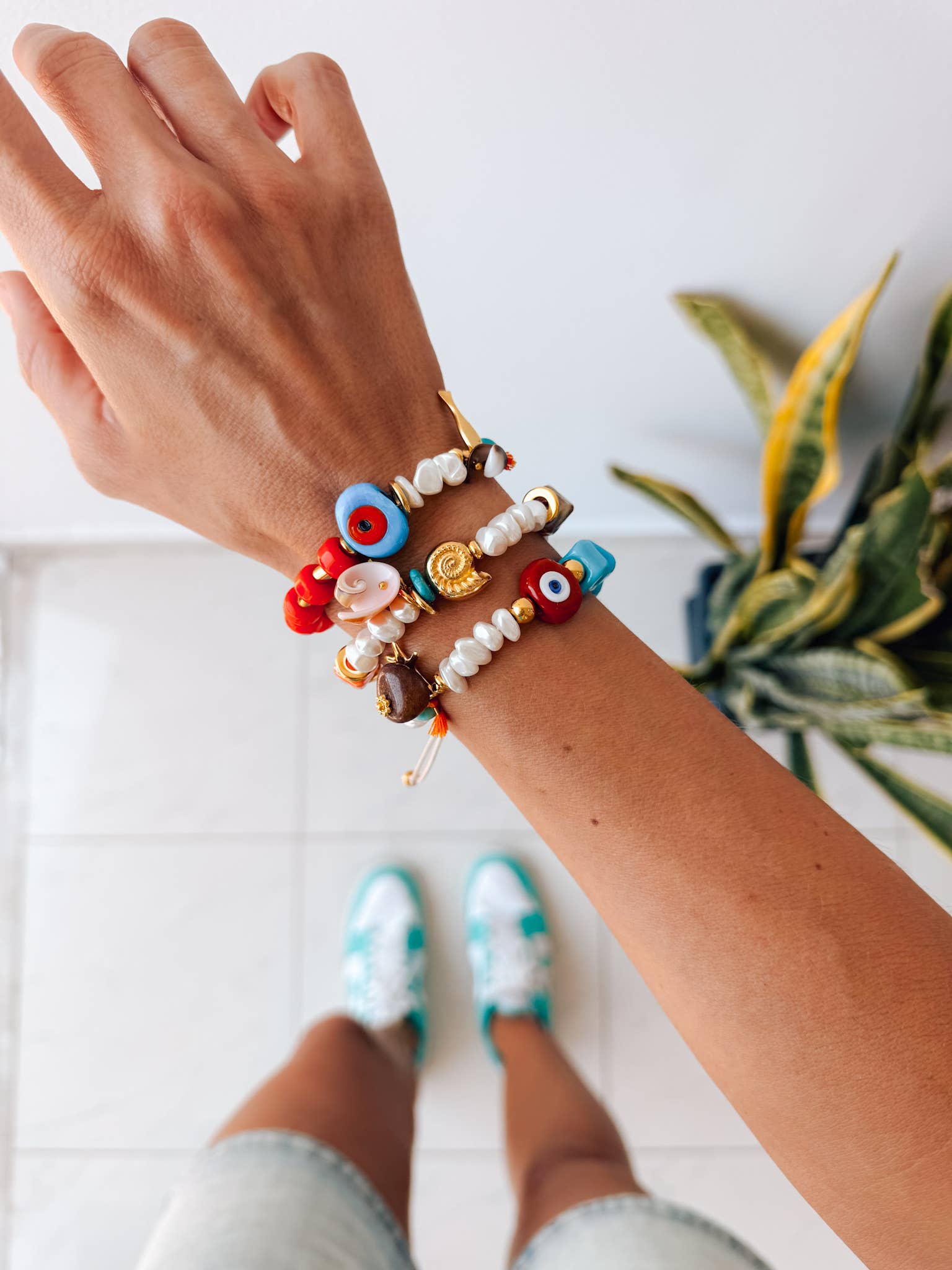 Goupi – wholesale Beaded bracelet – Bohemian Bracelets ,Pearls, Glass Eyes & Gold Summer Charms2