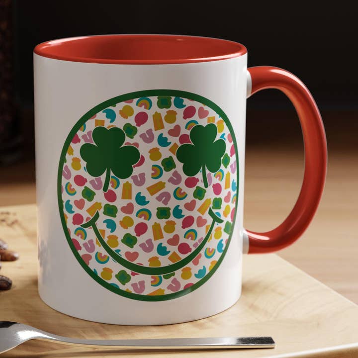 Lucky Charm Smiley Face Mug, St. Patrick's Day Coffee Cup for wholesale by Tevatino