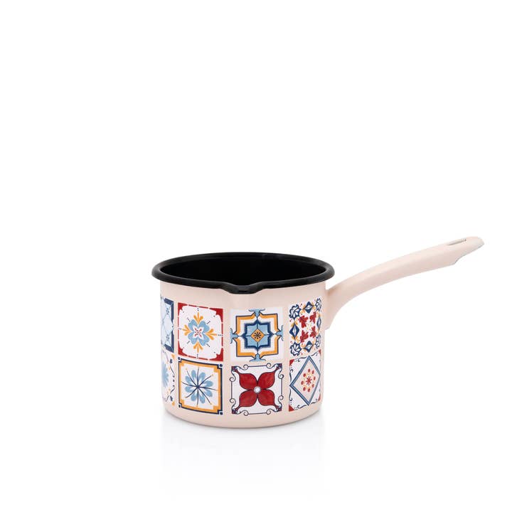 Metalac Enamelware - Wholesale Saucepan - Enameled Mug with Long Handle, 40.6 oz, Porto Collection0