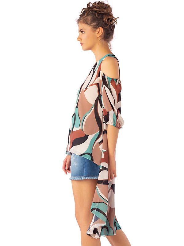ZUMBI Fashion Store - Vendita all'ingrosso Tunica - Donna - Tunica asimmetrica in chiffon con stampa geometrica2
