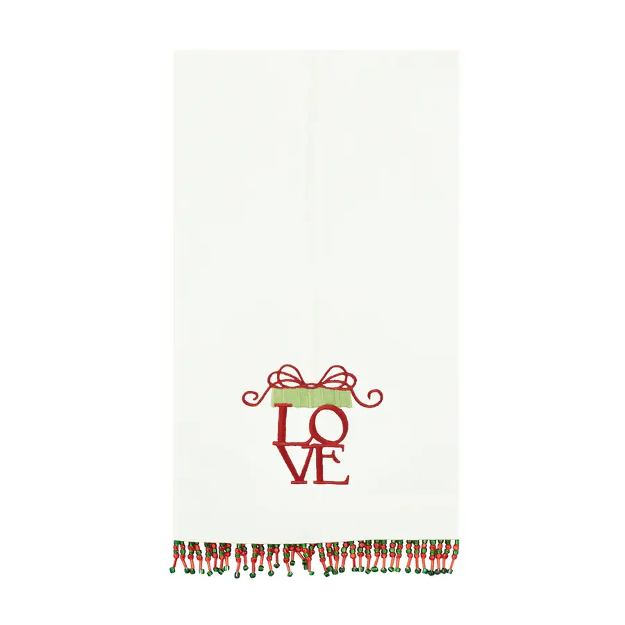 C&F Home - Vente Torchons - VENTE Serviette d'invité perlée Amour de Noël1