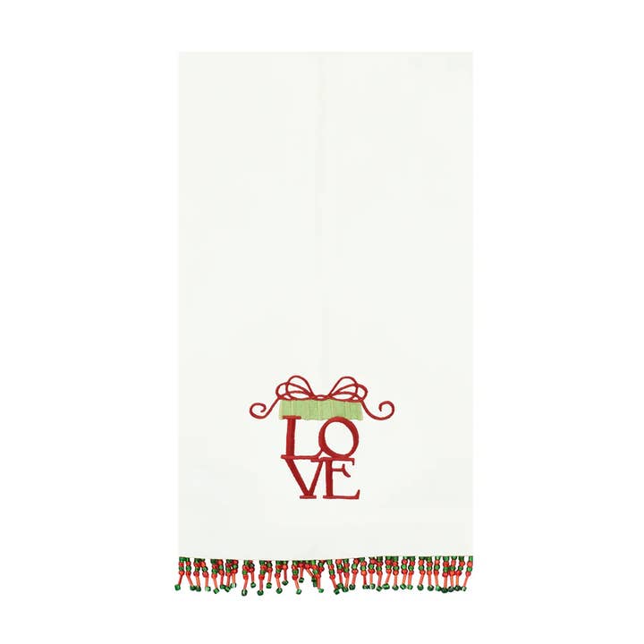 C&F Home - Vente Torchons - VENTE Serviette d'invité perlée Amour de Noël1