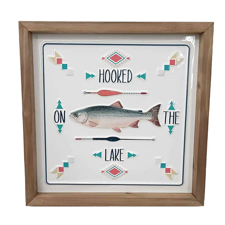 11.75" Hooked on the Lake Metal and Wood Wall Sign for wholesale by CB Home Collection