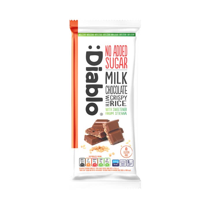 :Diablo Stevia Milk Chocolate with Crispy Rice 75g for wholesale by Diablo Sugar Free