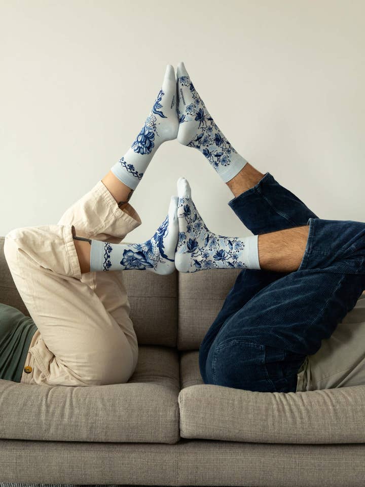 Kunstsokken - Wholesale Socks – Unisex - Delft Blue Flowers1