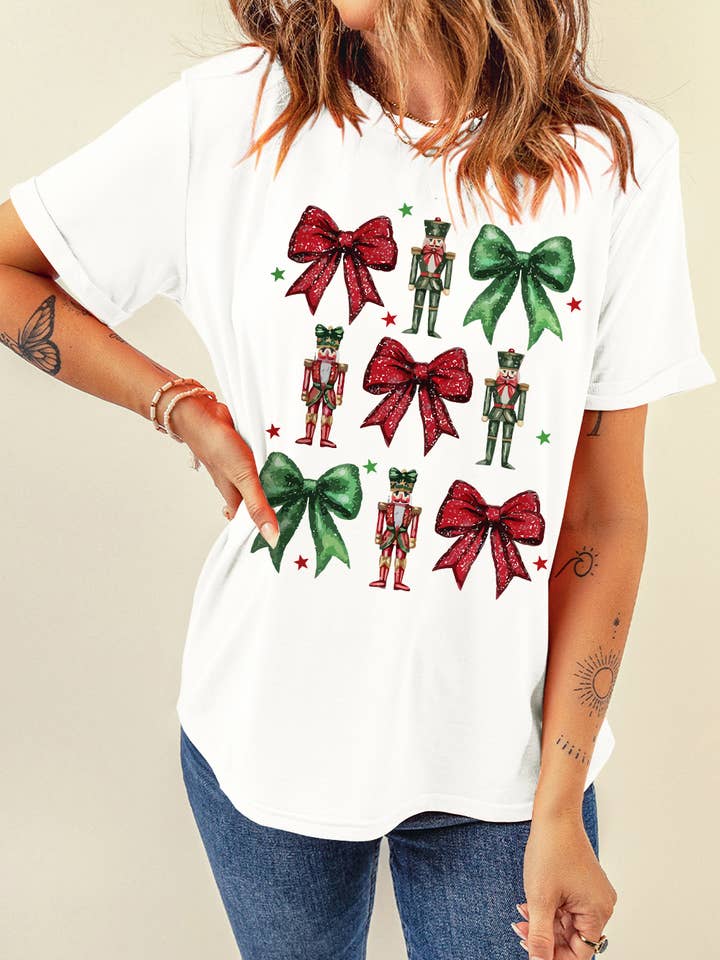As shown Bowknot Nutcracker Christmas Graphic T Shirt | S-3XL for wholesale on Faire