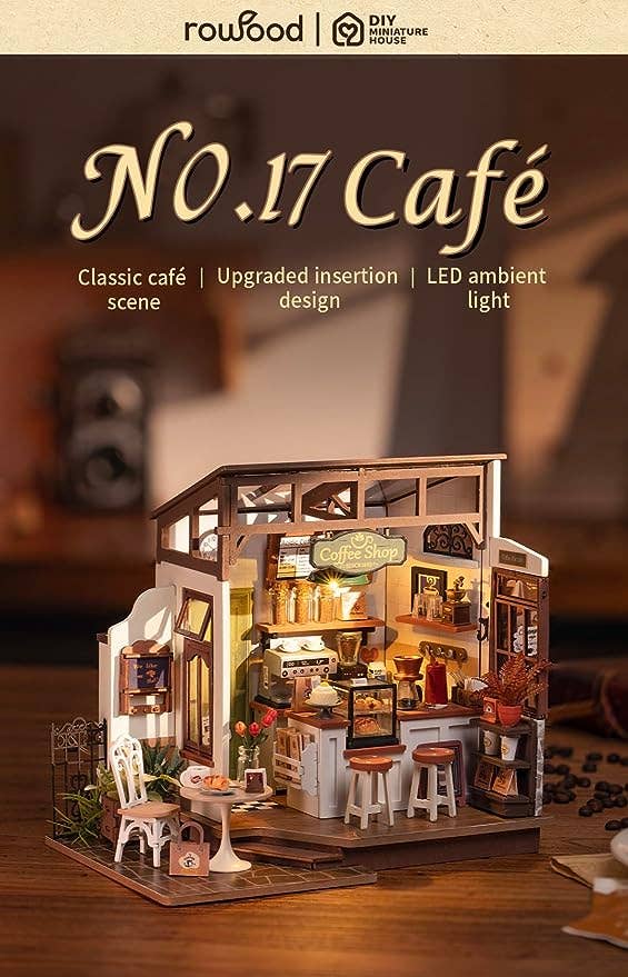 Robotime – Kit de artesanato DIY por atacado – DG162 No.17 Café Rollife Casa de bonecas de artesanato em miniatura DIY1