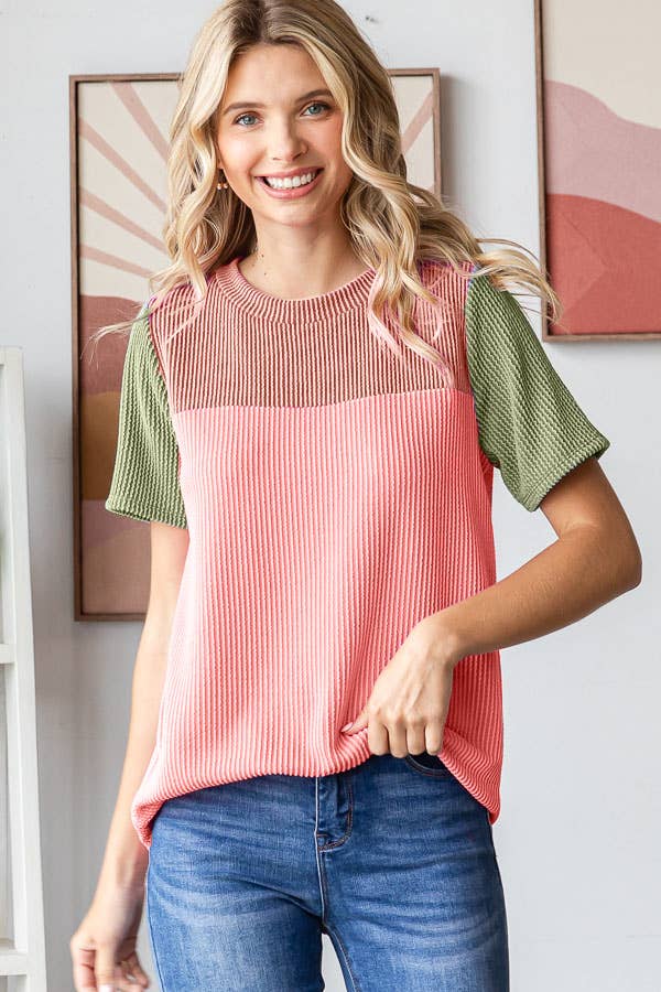 7th Ray - Vendita all'ingrosso Top in maglia - Donna - Top a coste a blocchi di colore da donna T561812