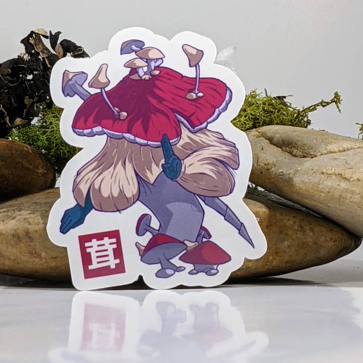 Japanese Kanji Mushroom Sticker - 2.5" for wholesale by Mimic Gaming Co