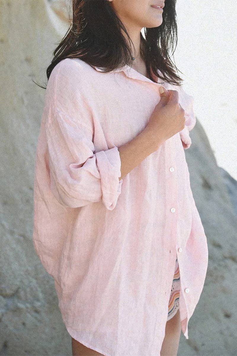 Lily Clothing - Wholesale Button Down Shirt - Women's - COTTON AND LINEN PRESSED SIDE BUTTON SHIRT3