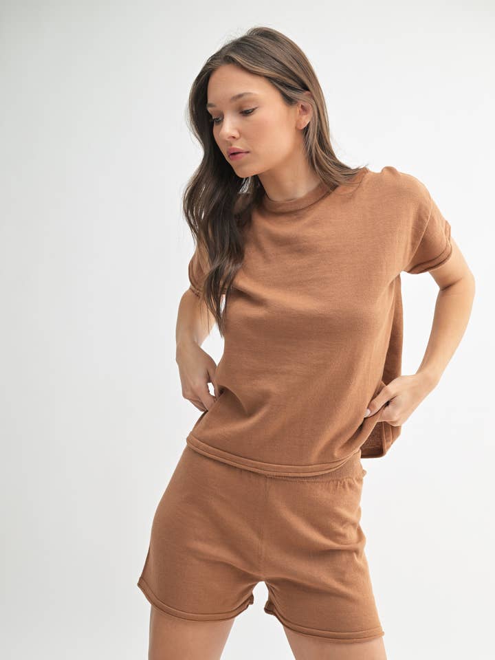 Mono B - Wholesale Lounge Set - Women's - Easy Breezy Sweater Shorts Set0