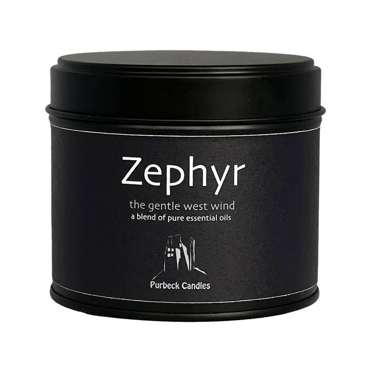 Purbeck Candles - Wholesale Travel Candles - Elements Range - Zephyr Essential Oil Candle 200g black Tin1