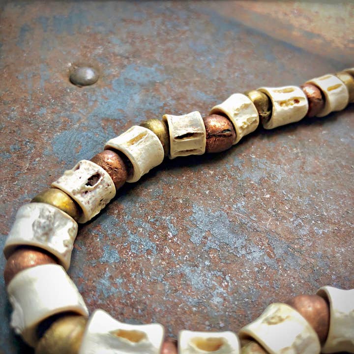 ASTALI - Wholesale Beaded/Pearl Necklace - Fish Vertebrae Necklace - White Bones & Brass/Copper Beads4