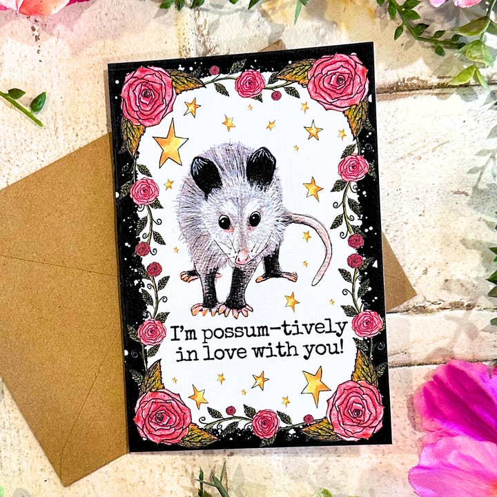 NOMAD Moon Magic - Vendita all'ingrosso Biglietti per San Valentino - Biglietto d'Amore di San Valentino con Opossum Carino Fatto a Mano0