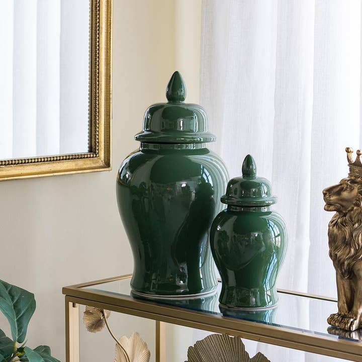 A&B Home Group Inc. - Wholesale Decorative Jar - D9.5x19" Emerald Ceramic Ginger Jar1