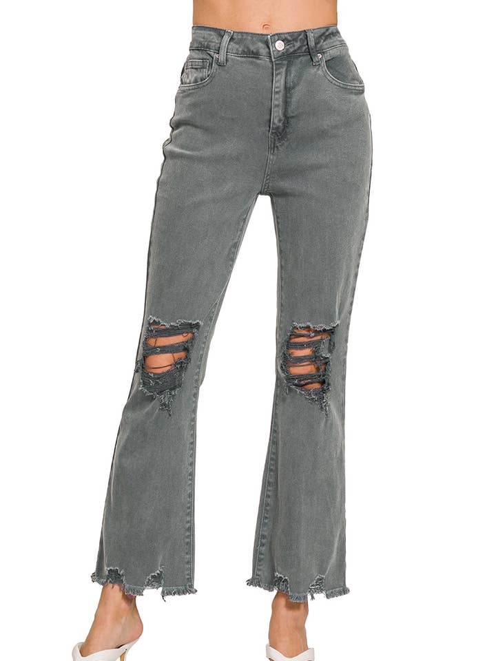 ",...._ ACID WASHED HIGH WAIST DISTRESSED PANTS for wholesale by 42POPS