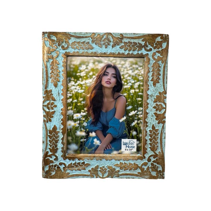 Wilco Home - Wholesale Picture frame - Roman Hand-Carved Mango Wood Photo Frame-Celestial Blue
