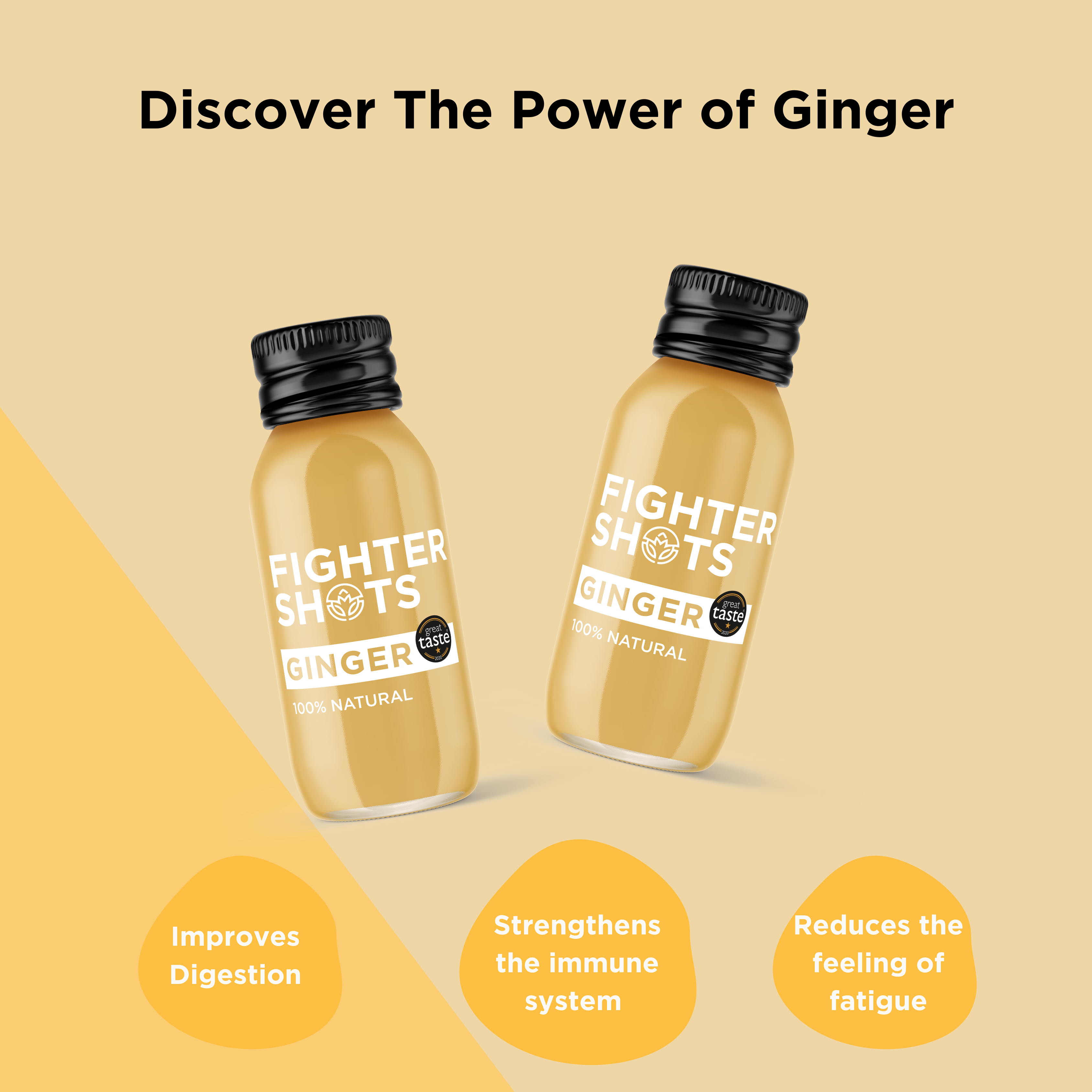 Fighter Shots - Wholesale Wellness Juice/Tonic - Ginger - organic cold pressed ginger, glass bottle, 12x60ml12